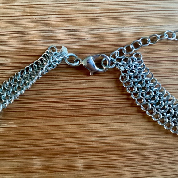 Geometric Mesh Collar Necklace With Pearls Designer Statement Jewelry Silvertone - Picture 12 of 14